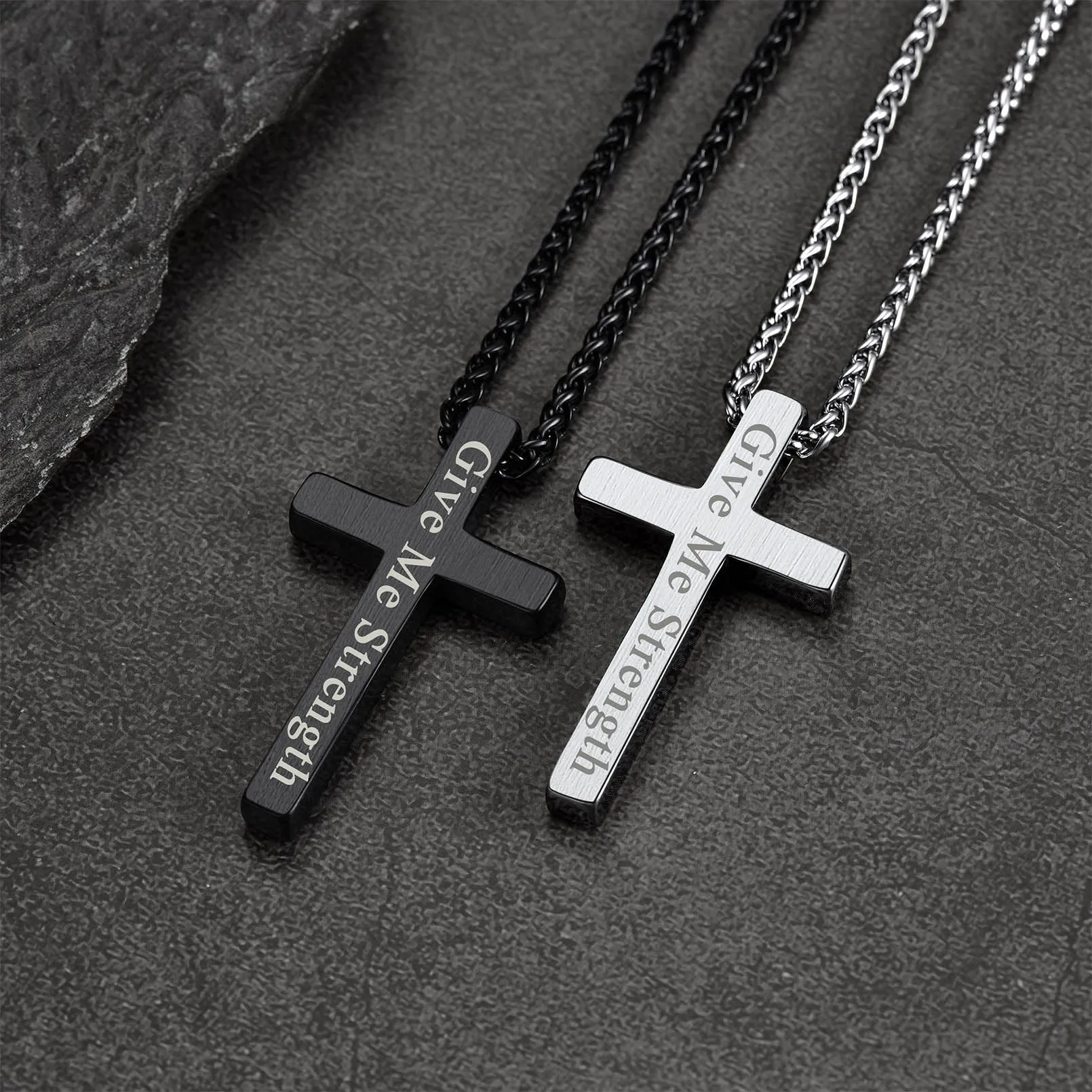 Flat Box Chain & Engraved Cross Layered Necklaces Set for Men sold by FaithHeart product image thumbnail 3