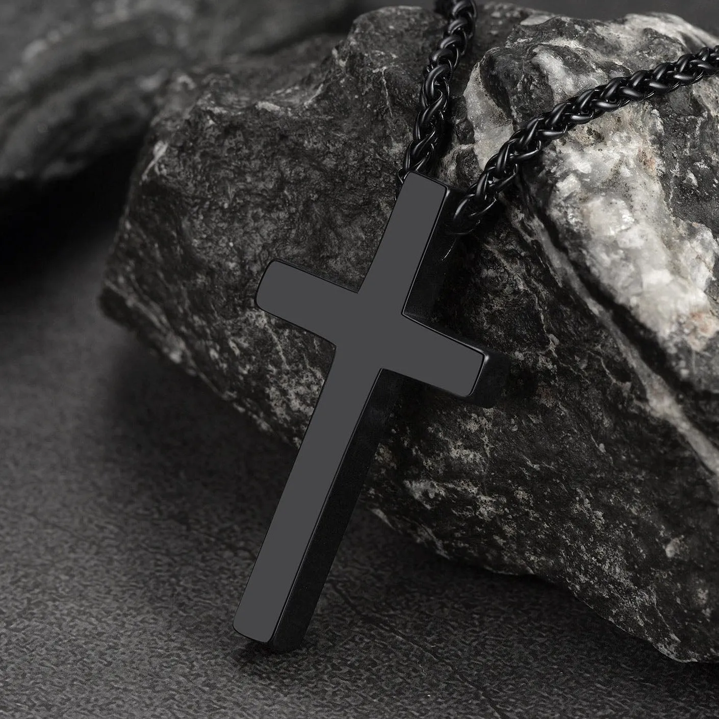 Flat Box Chain & Engraved Cross Layered Necklaces Set for Men sold by FaithHeart product image thumbnail 5