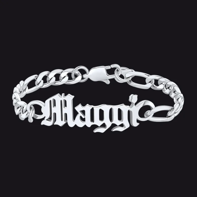 Engraved Name 6MM Figaro Link Chain Bracelet Gift for Men sold by FaithHeart