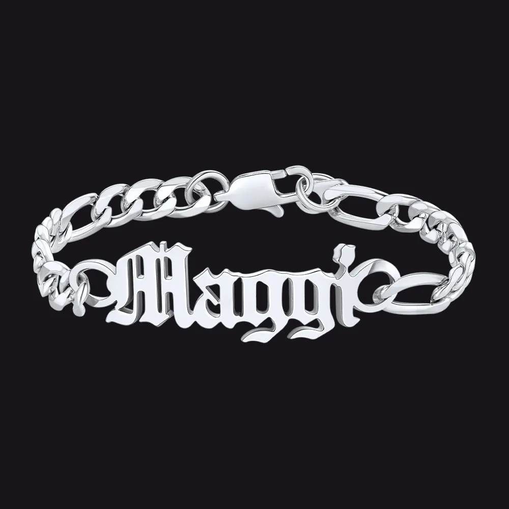 Engraved Name 6MM Figaro Link Chain Bracelet Gift for Men sold by FaithHeart