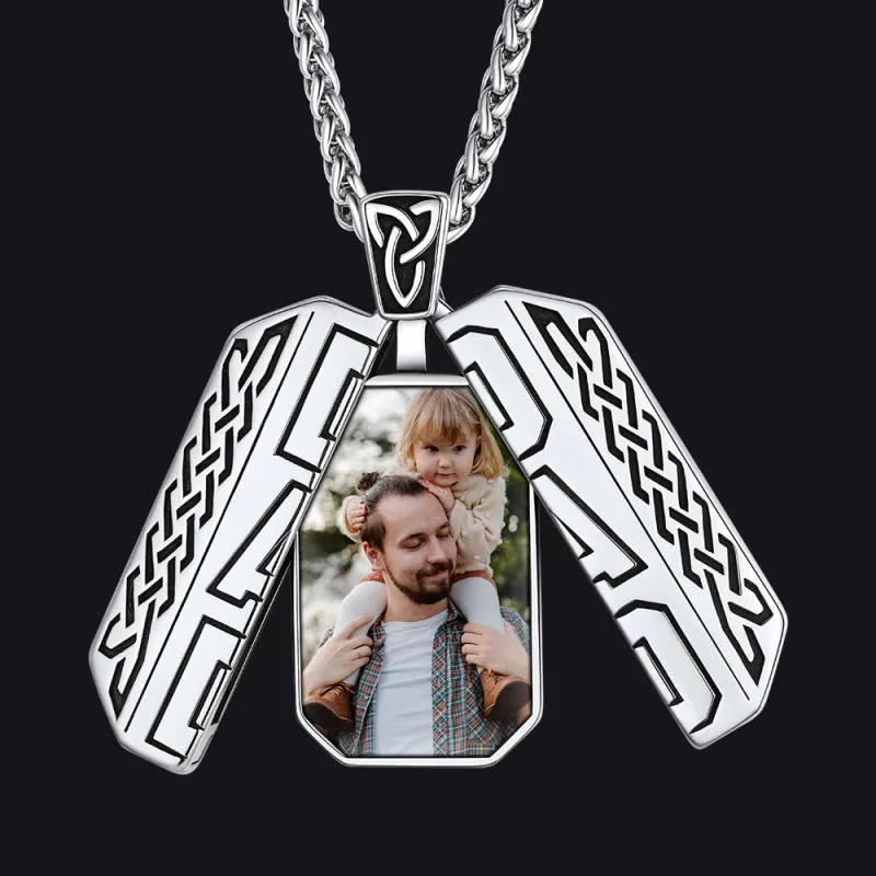 Custom Picture Open Locket Dog Tag Necklace with Viking Rune for Dad sold by FaithHeart