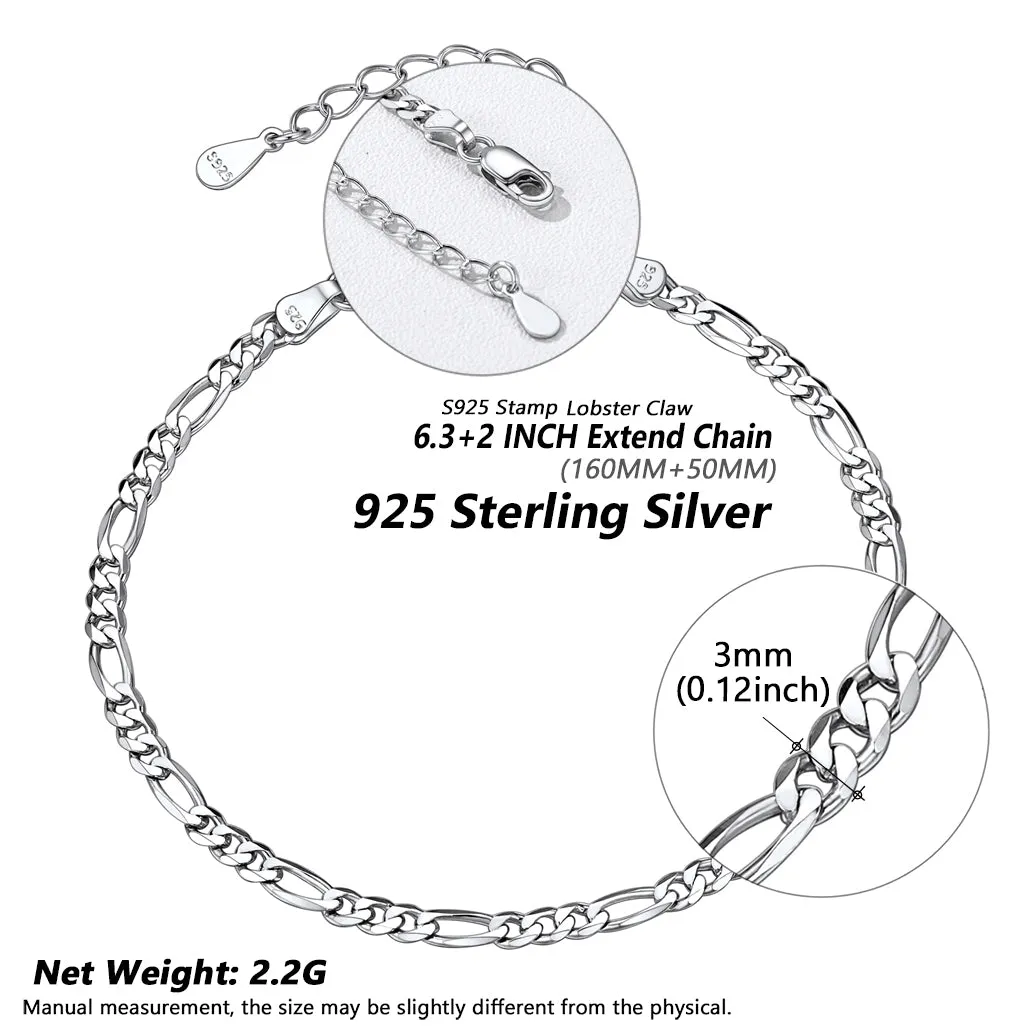 Sterling Silver Figaro Chain Link Bracelet for Men sold by FaithHeart product image thumbnail 5
