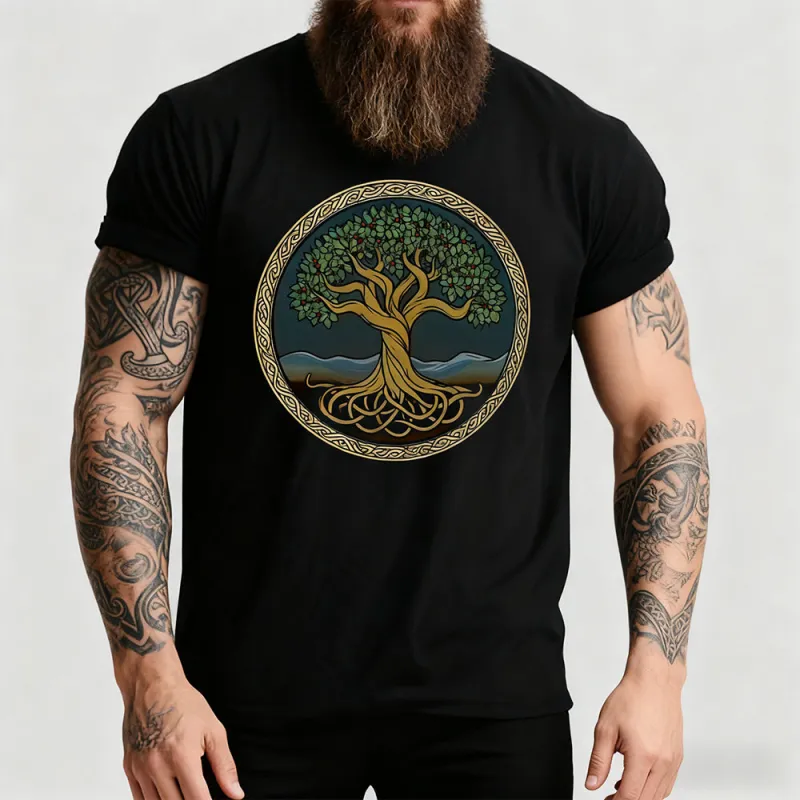 Yggdrasil Tree of Life T-Shirt Black Graphic Tee for Men sold by FaithHeart