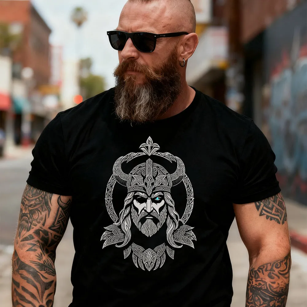 Viking Odin's Gaze All-Father Black Cotton T-Shirt for Men sold by FaithHeart product image thumbnail 2