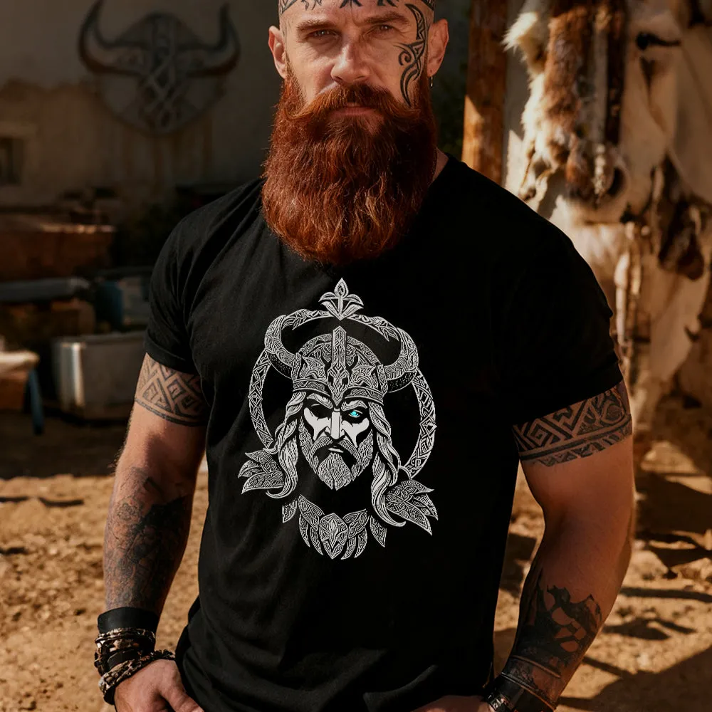 Viking Odin's Gaze All-Father Black Cotton T-Shirt for Men sold by FaithHeart product image thumbnail 3