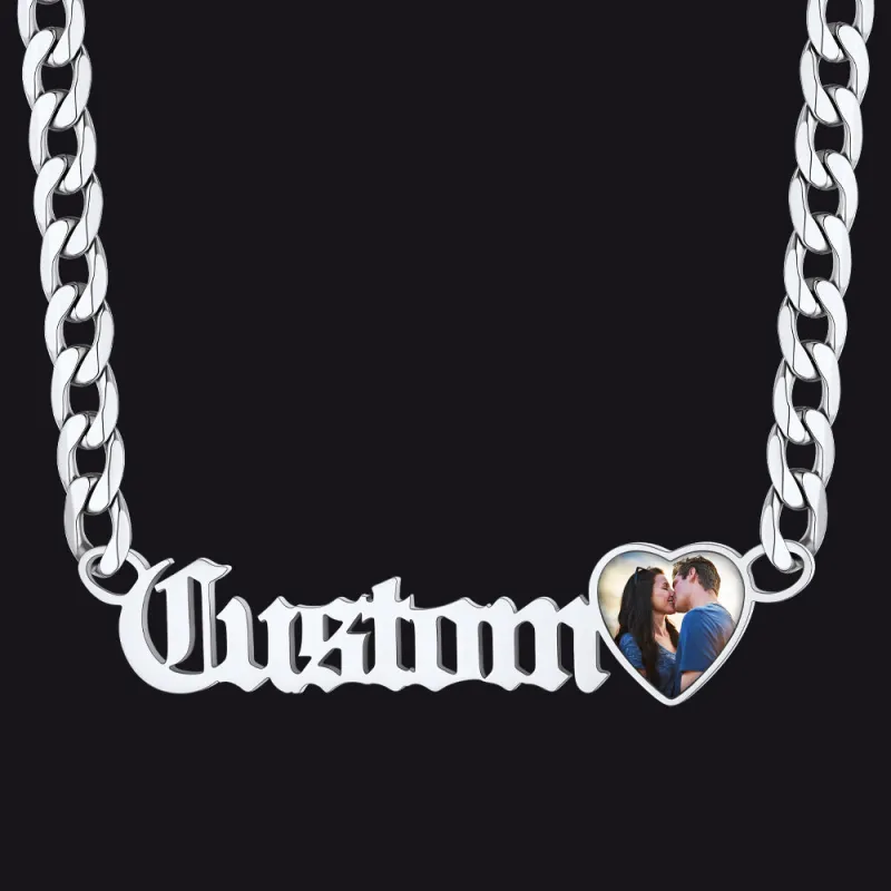 Customized Nameplate Cuban Chain Necklace with Picture Gift for Men Women sold by FaithHeart