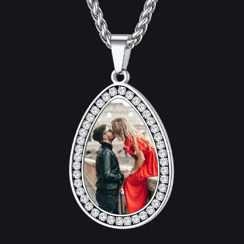 Customized Picture Teardrop Necklace with Cubic Zirconia for Women Men sold by FaithHeart