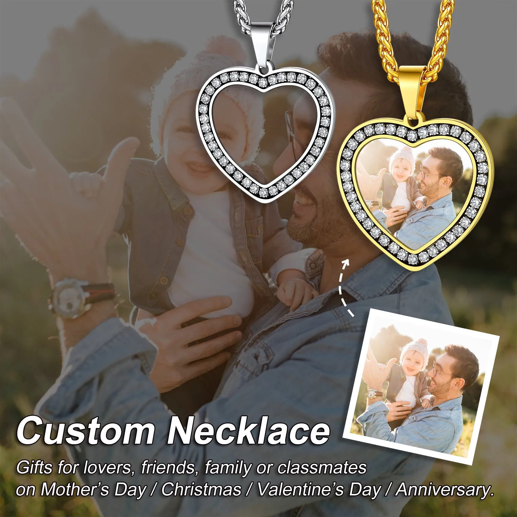 Customized Picture Heart Cubic Zirconia Necklace for Women sold by FaithHeart product image thumbnail 4