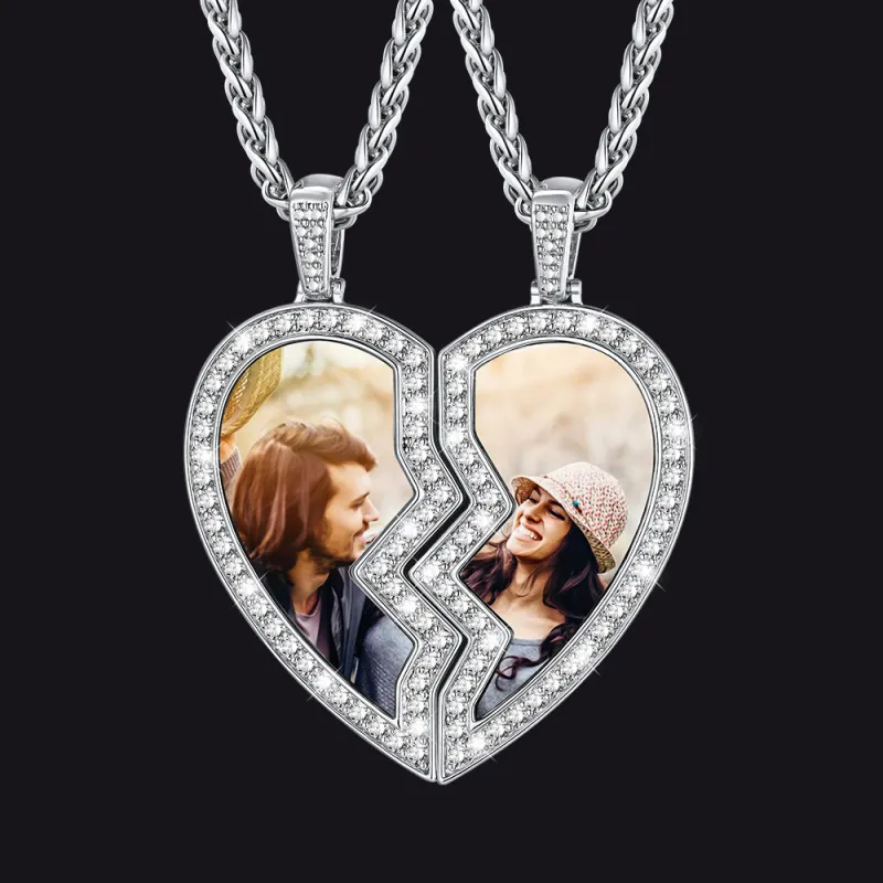 Customized Picture 2 Half Heart Matching Necklaces for Couple BFF sold by FaithHeart
