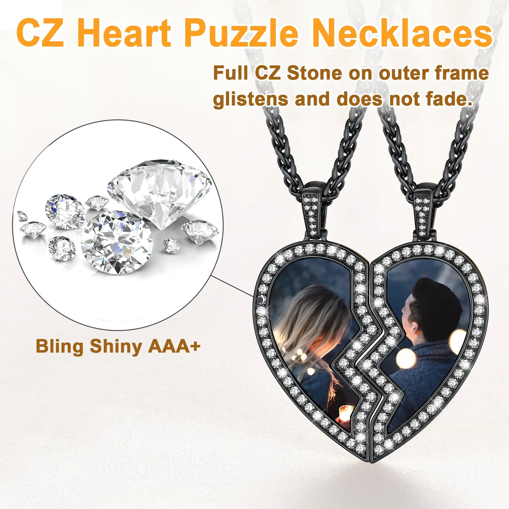 Customized Picture 2 Half Heart Matching Necklaces for Couple BFF sold by FaithHeart product image thumbnail 5