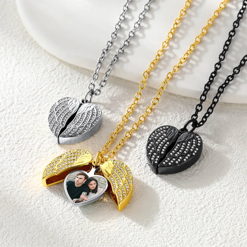 Personalised Photo Angel Wings Locket Necklace with Cubic Zirconia for Women sold by FaithHeart product image thumbnail 3