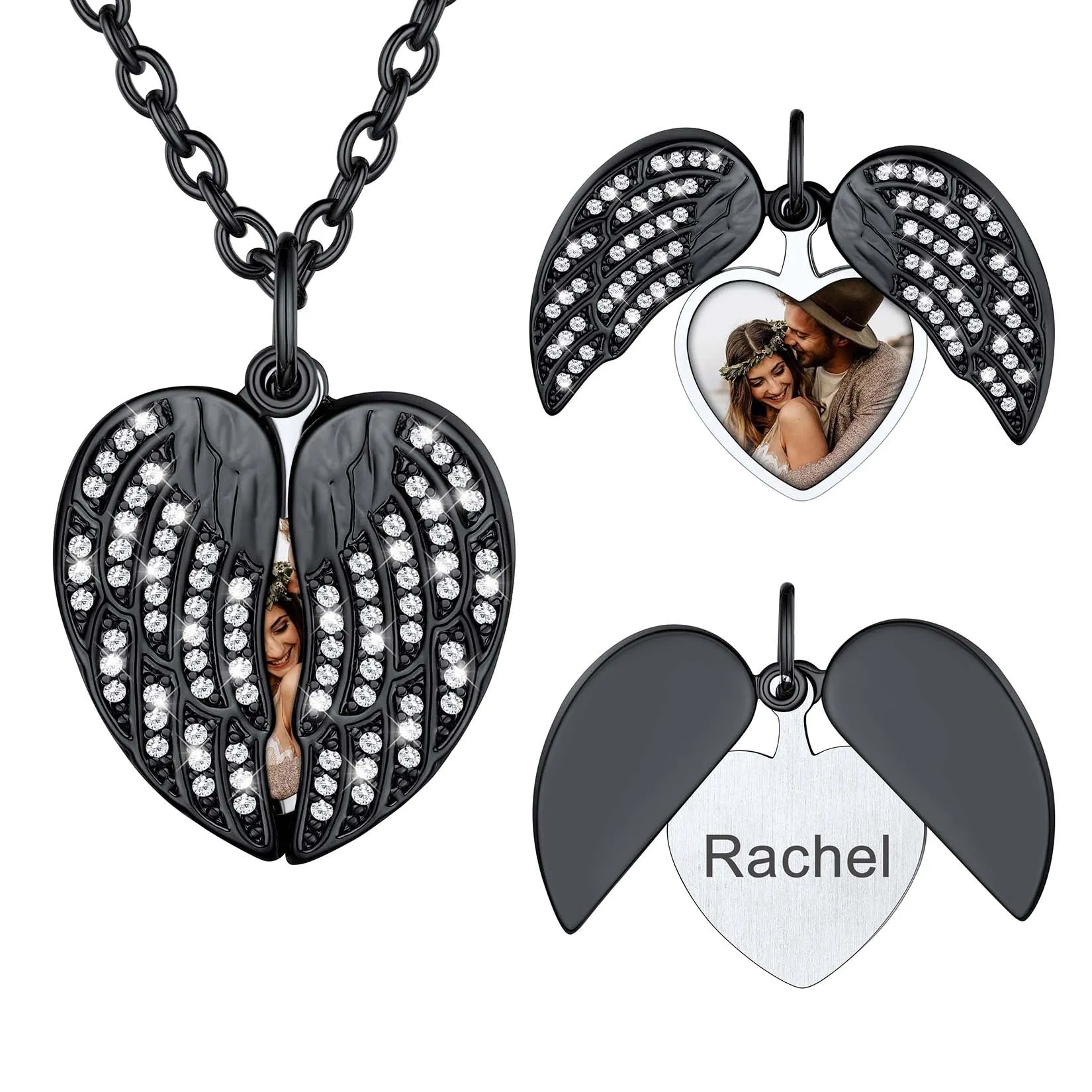 Personalised Photo Angel Wings Locket Necklace with Cubic Zirconia for Women sold by FaithHeart product image thumbnail 5