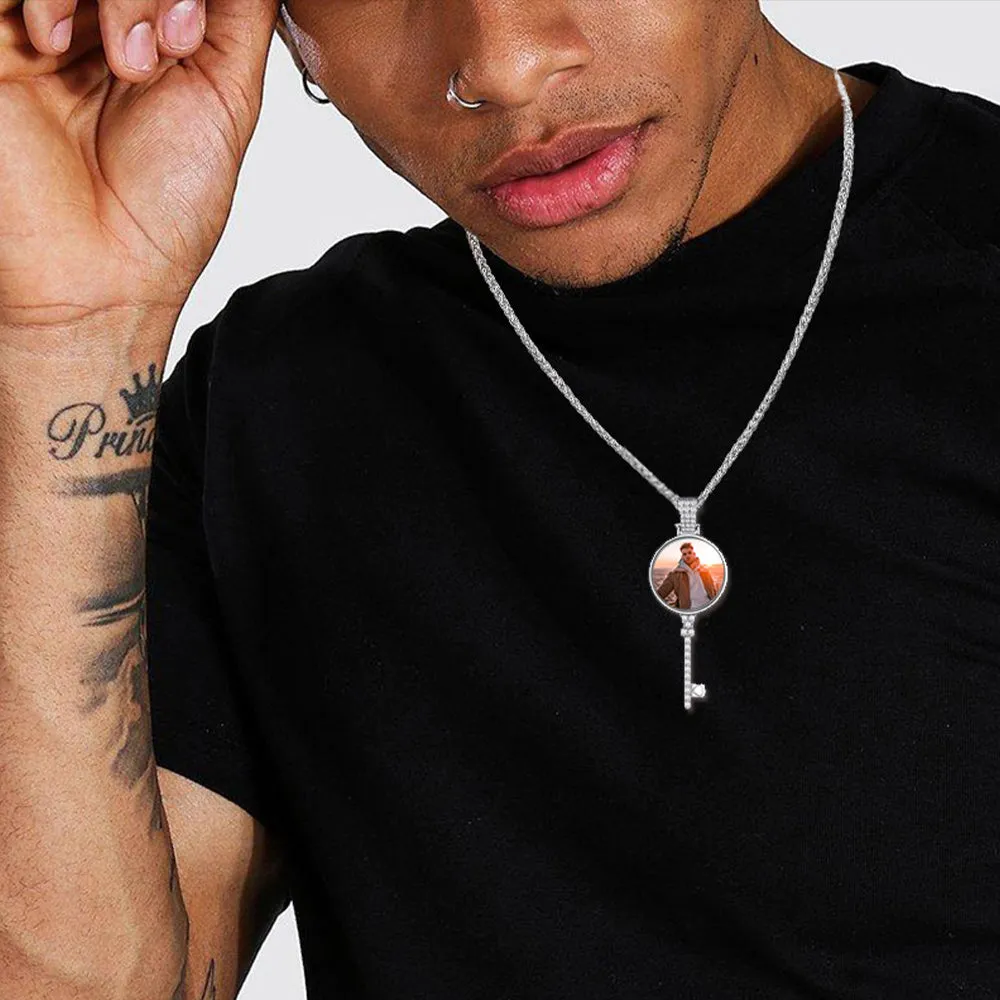 Personalised Photo Key Necklace with Cubic Zirconia for Men Women sold by FaithHeart product image thumbnail 2