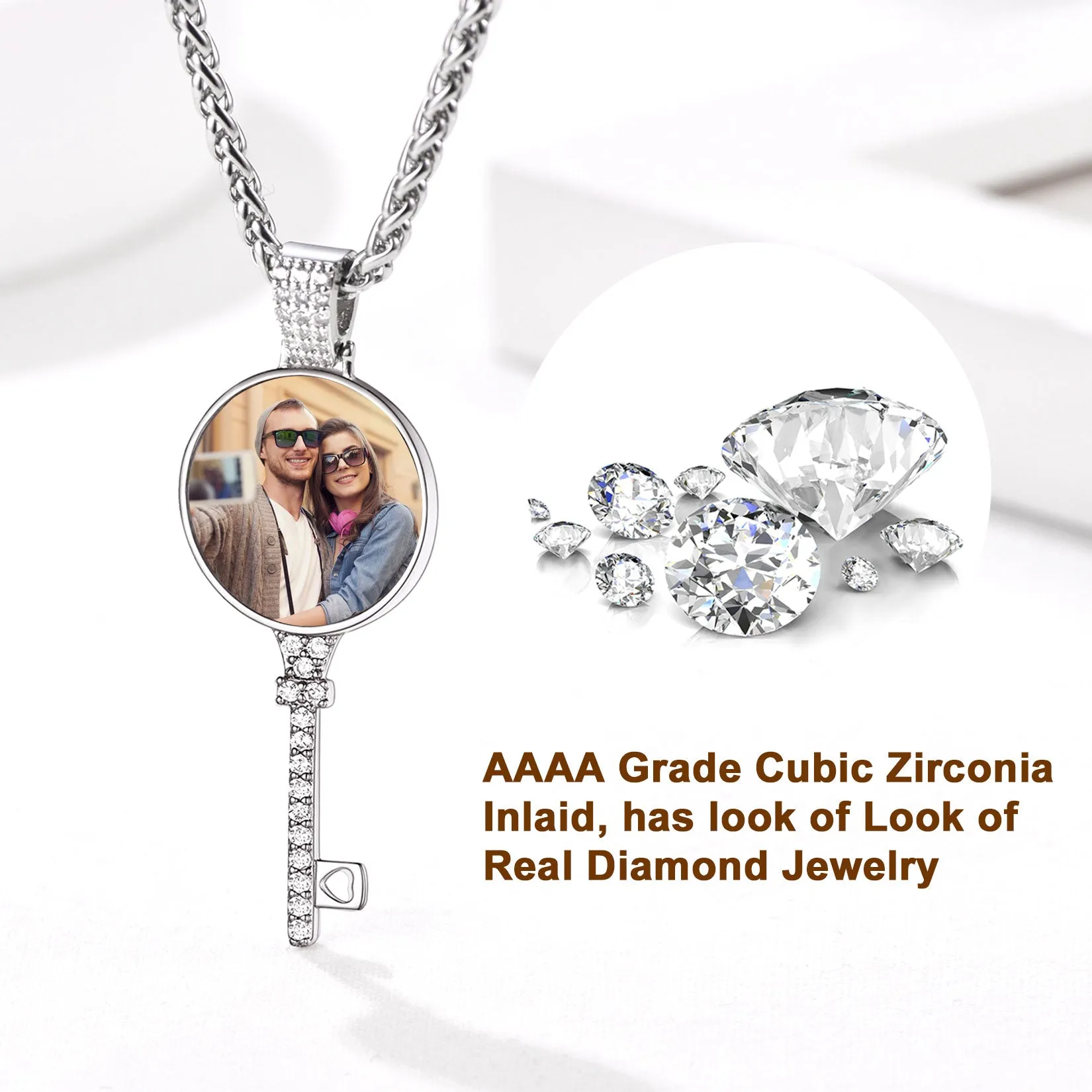 Personalised Photo Key Necklace with Cubic Zirconia for Men Women sold by FaithHeart product image thumbnail 5