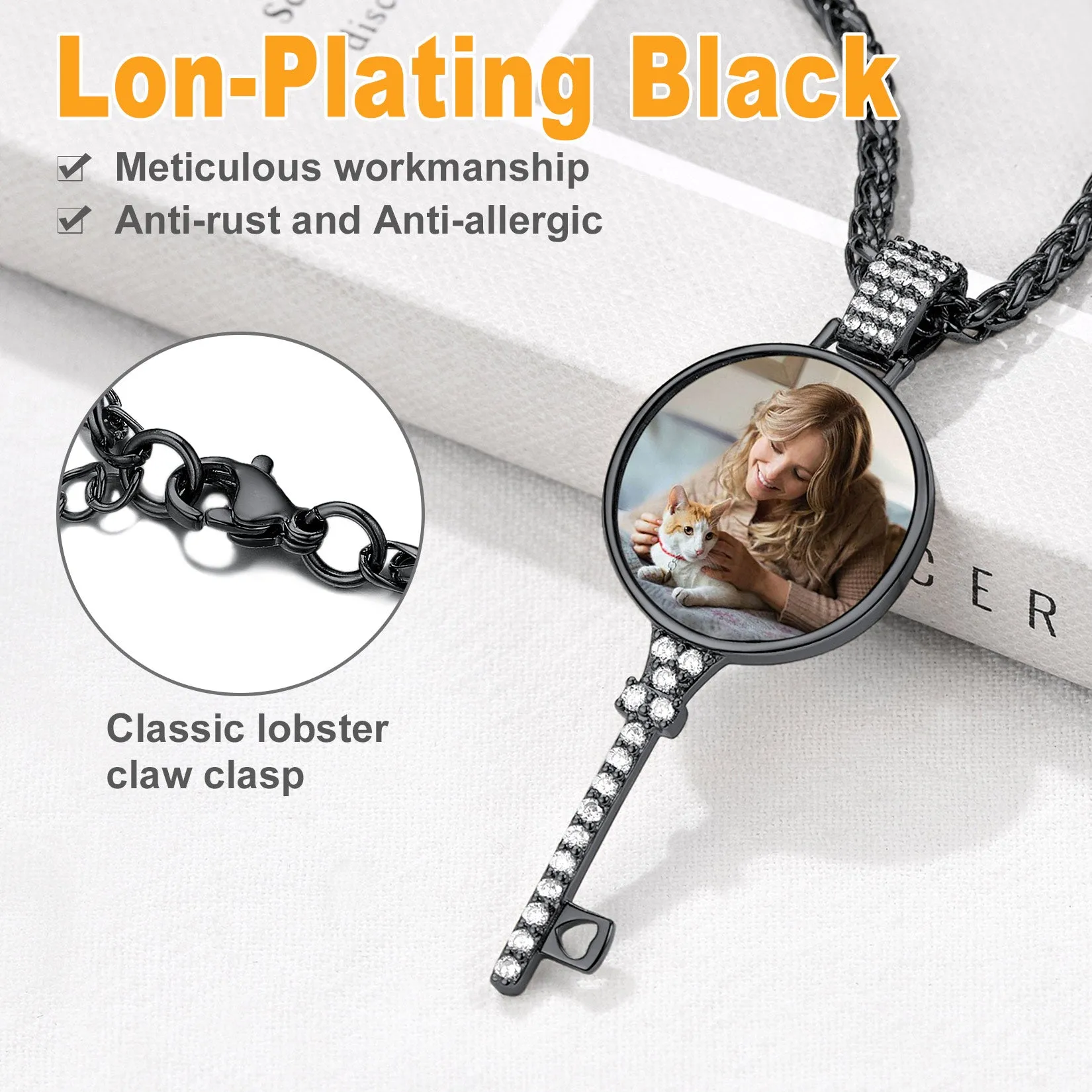 Personalised Photo Key Necklace with Cubic Zirconia for Men Women sold by FaithHeart product image thumbnail 4