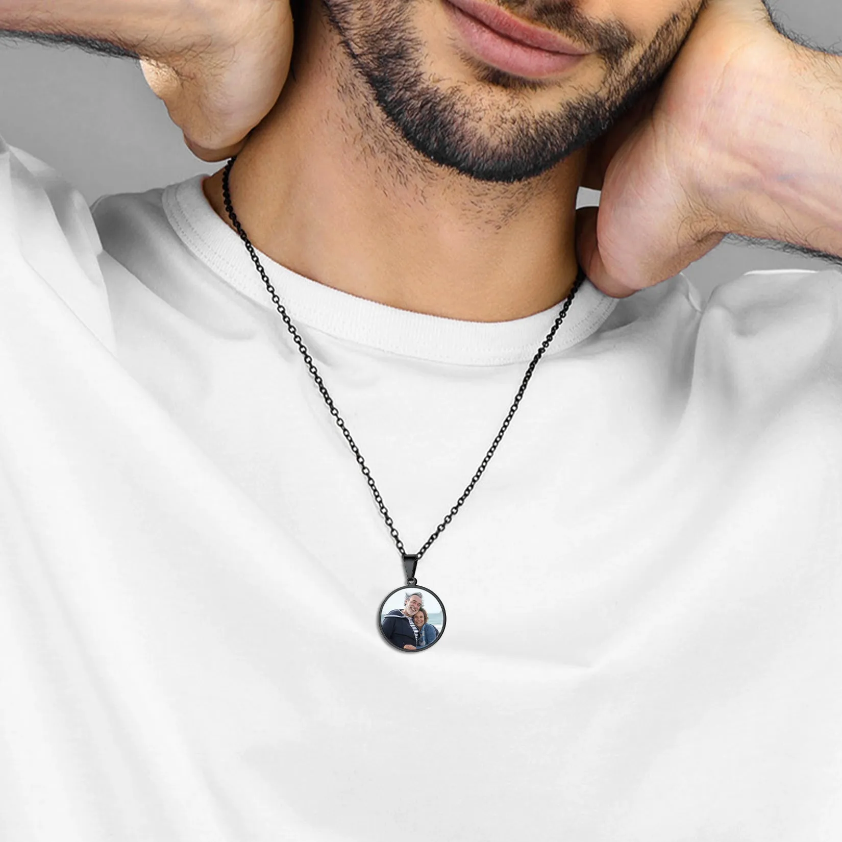 Customized Round Double-sided Picture Necklace for Women Men sold by FaithHeart product image thumbnail 3