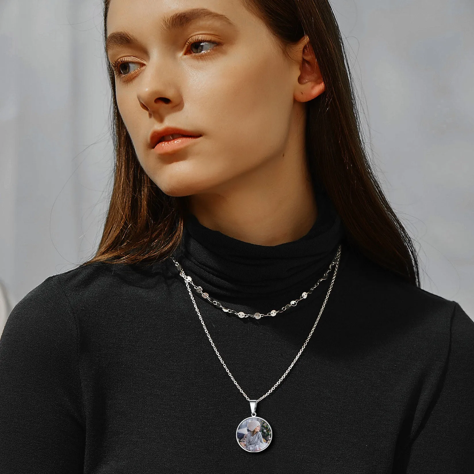 Customized Round Double-sided Picture Necklace for Women Men sold by FaithHeart product image thumbnail 2