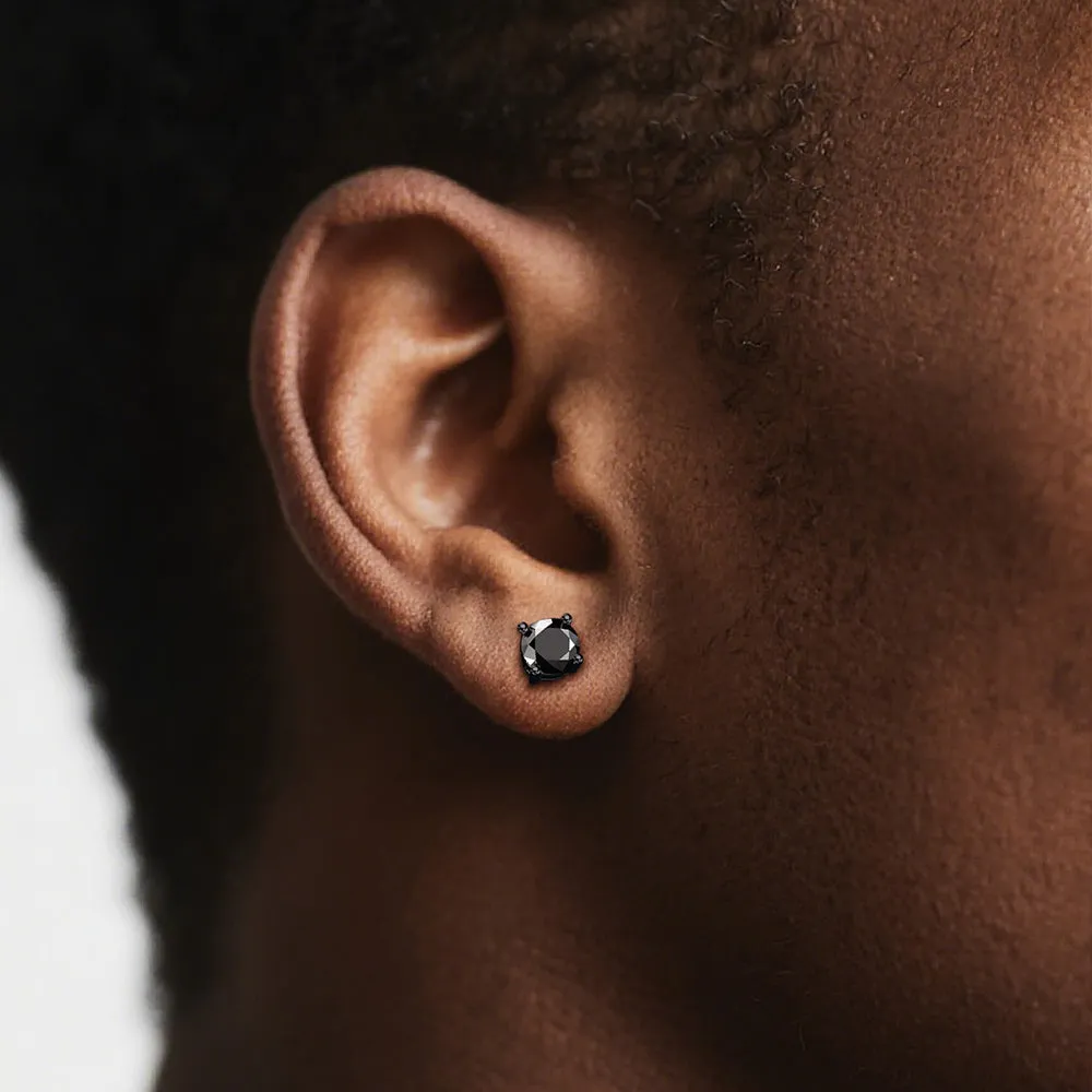 Sterling Silver Round Black Diamond Stud Earrings for Men Women sold by FaithHeart product image thumbnail 2