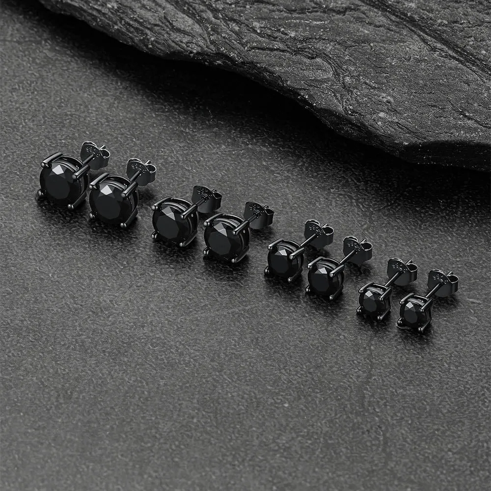 Sterling Silver Round Black Diamond Stud Earrings for Men Women sold by FaithHeart product image thumbnail 5