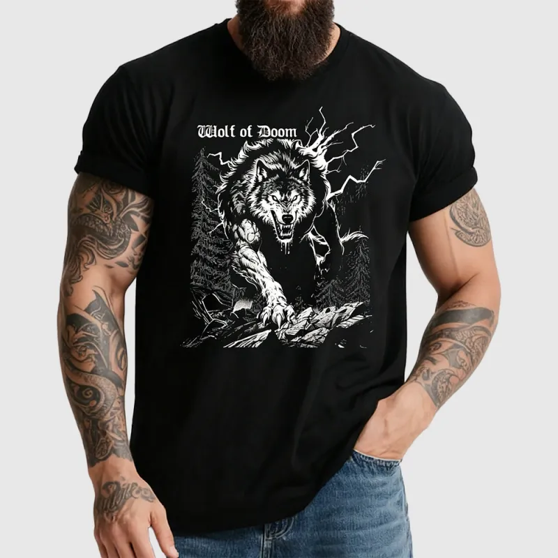 Animal Howling Wolf Black T-Shirt Predator Art for Men sold by FaithHeart