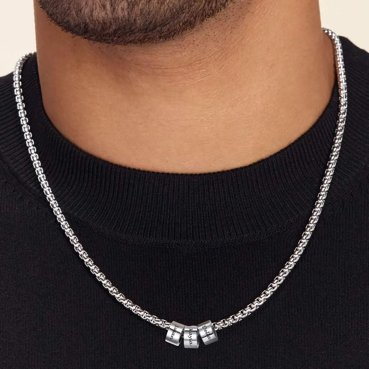 Customized Engraved Name Beads Chain Necklace for Men sold by FaithHeart product image thumbnail 2