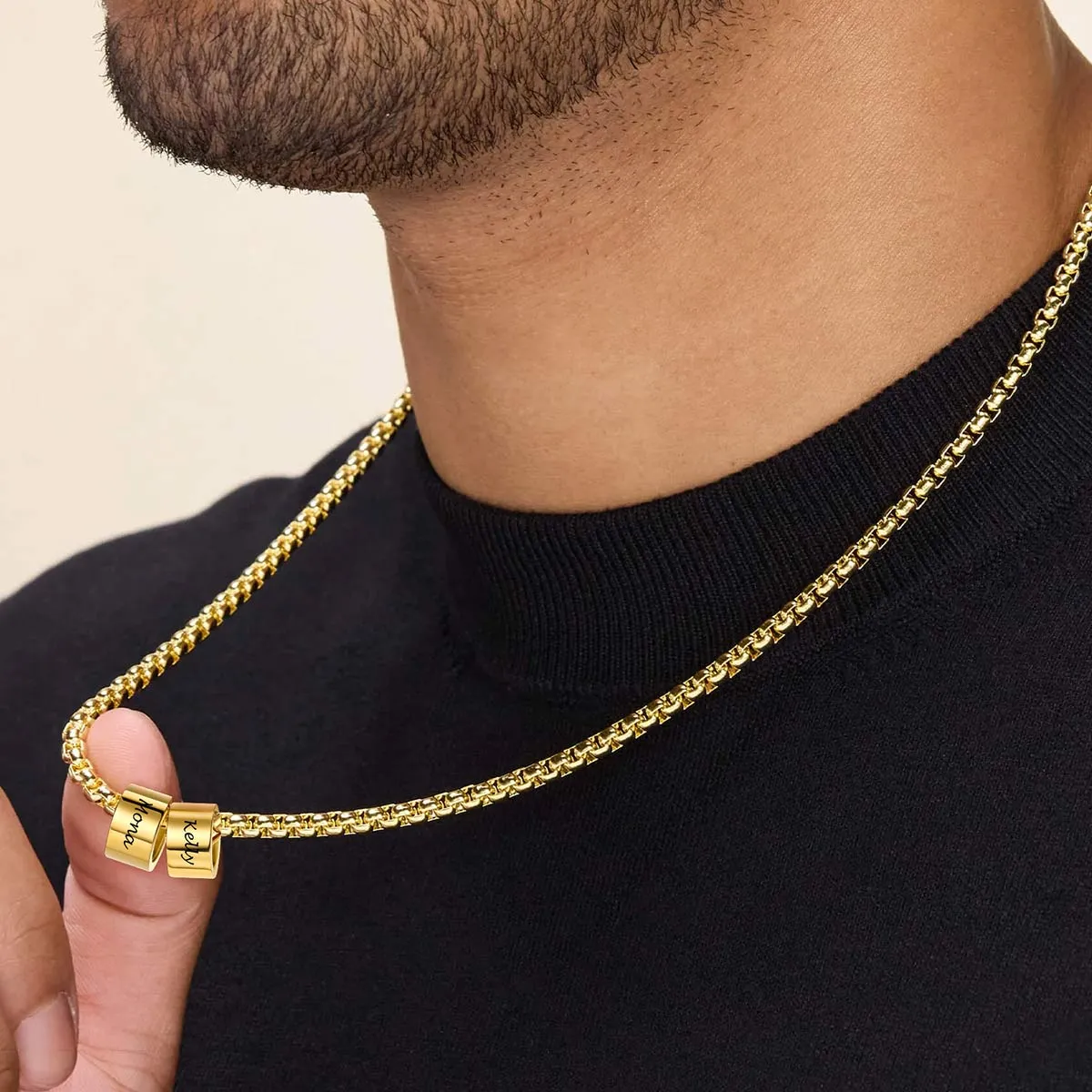 Customized Engraved Name Beads Chain Necklace for Men sold by FaithHeart product image thumbnail 3