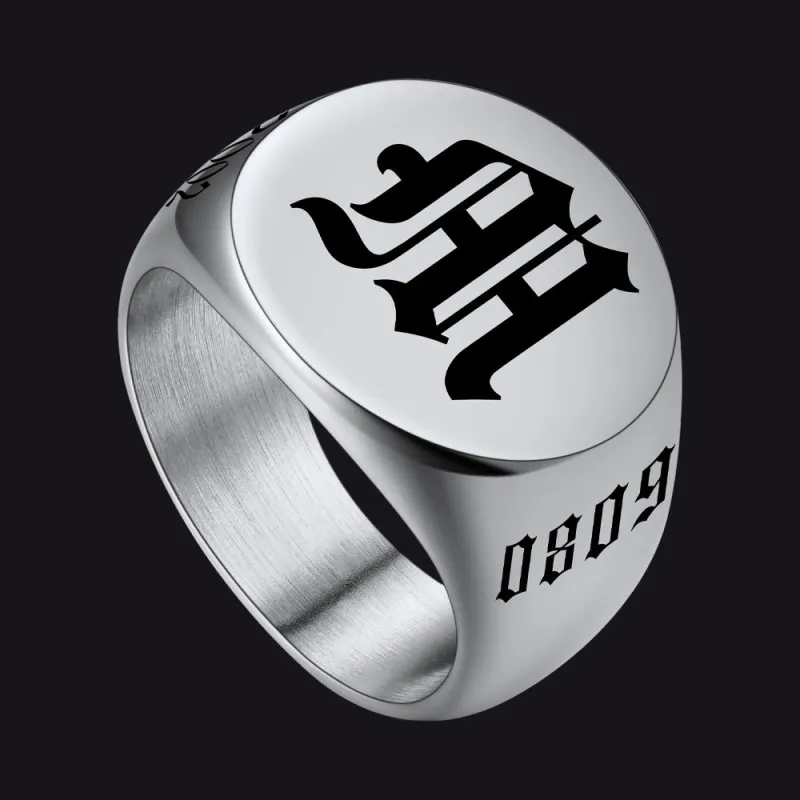 Engraved Name Custom Signet Rings for Men sold by FaithHeart