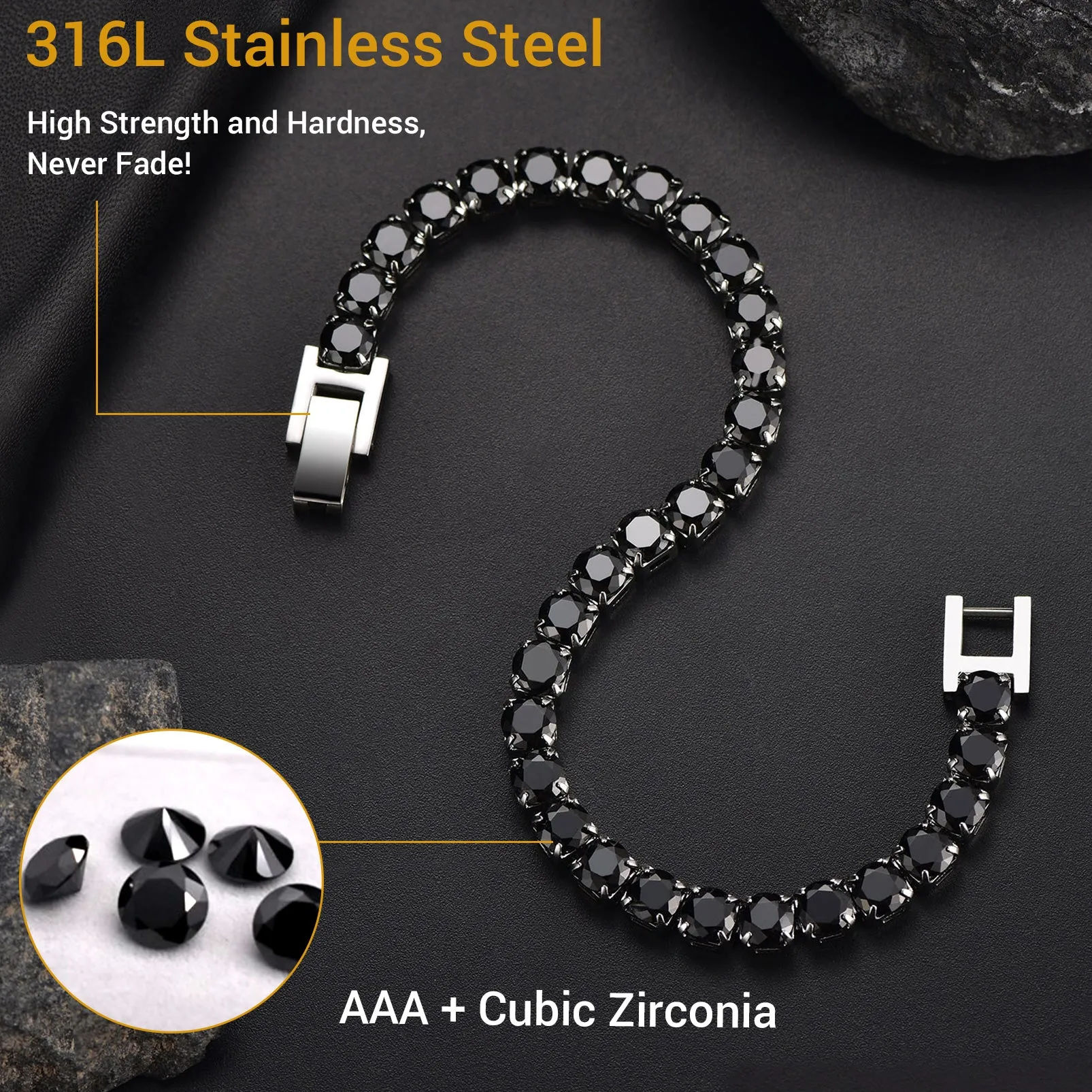 CZ Black Diamond Cut Tennis Chain Bracelet for Men, 3/5mm Width sold by FaithHeart product image thumbnail 3