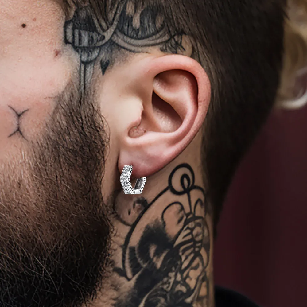 Hexagon Viking CZ Hoop Earrings With Runes for Men sold by FaithHeart product image thumbnail 2