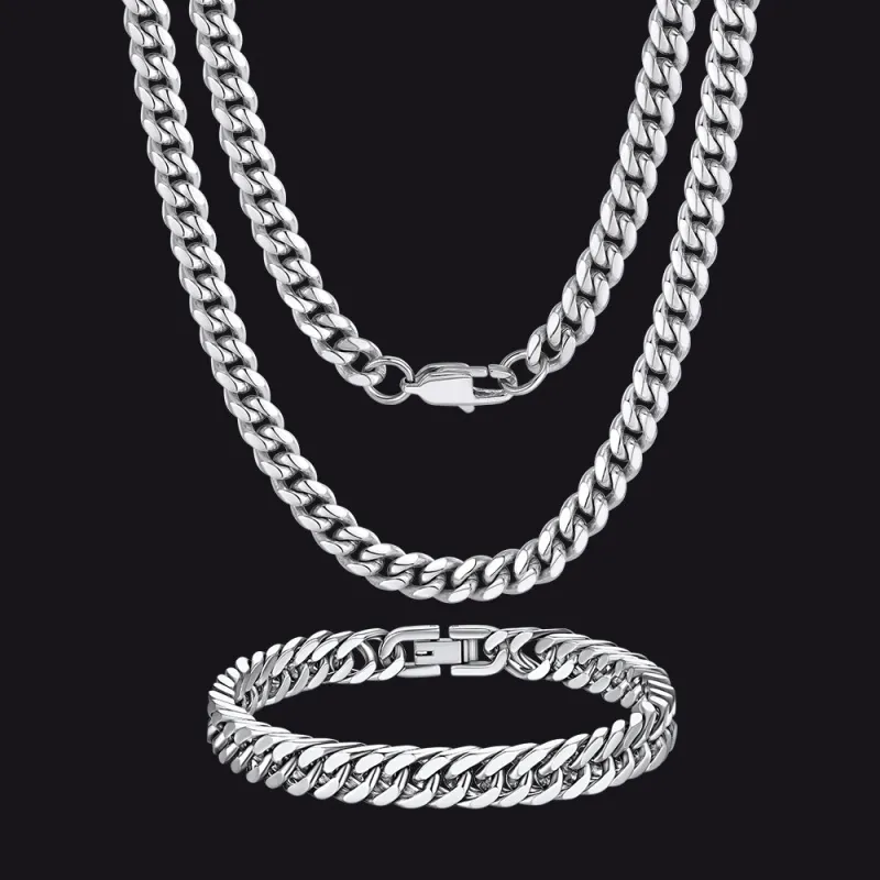 6mm Cuban Link Chain & Bracelet Gift Set for Men sold by FaithHeart