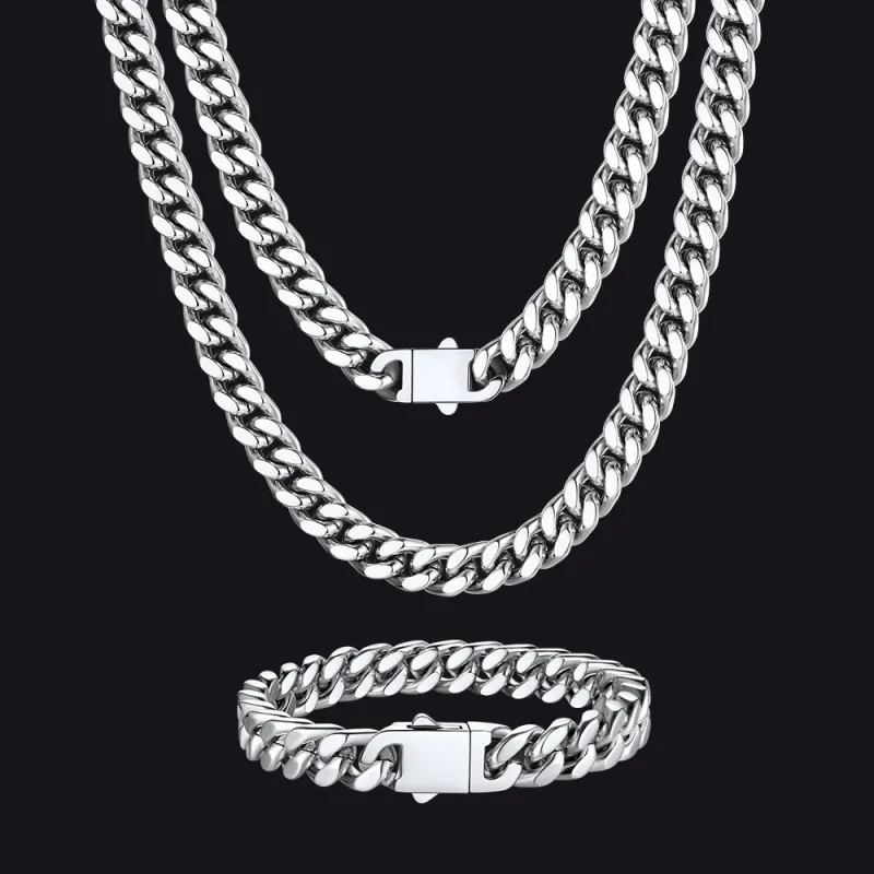 5MM Miami Cuban Link Chain & Bracelet Jewelry Set for Men sold by FaithHeart