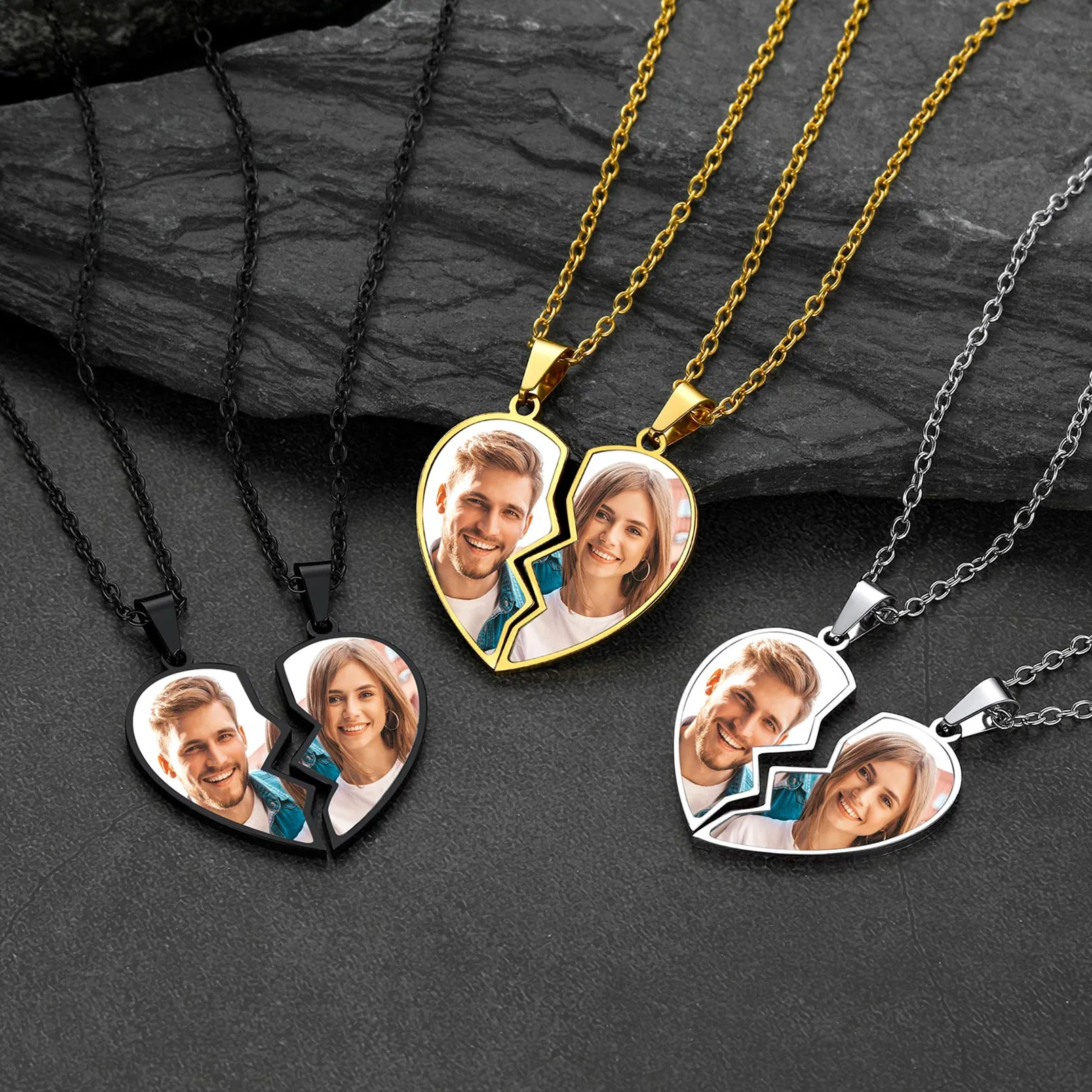 Customized Picture Heart Puzzle Matching Necklace for Couple sold by FaithHeart product image thumbnail 3