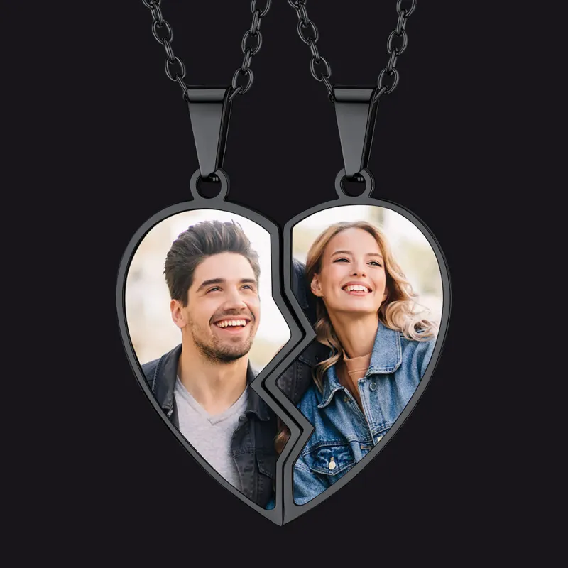 Customized Picture Heart Puzzle Matching Necklace for Couple sold by FaithHeart