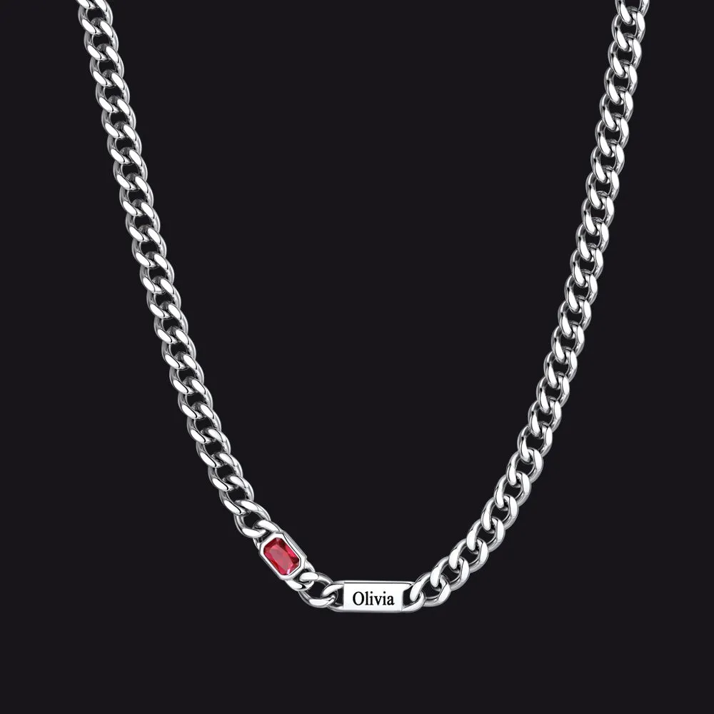 Customized Birthstone Cuban Chain Necklace with Name for Men Women sold by FaithHeart