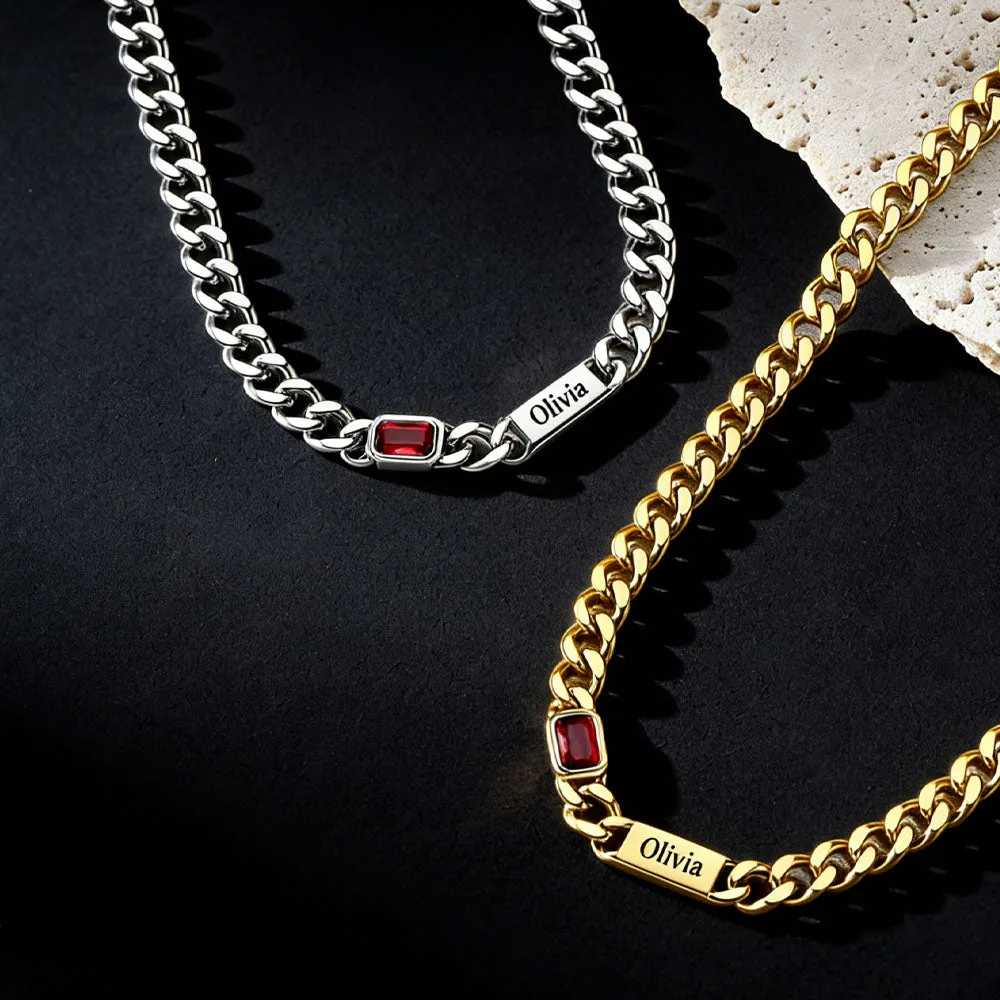 Customized Birthstone Cuban Chain Necklace with Name for Men Women sold by FaithHeart product image thumbnail 3