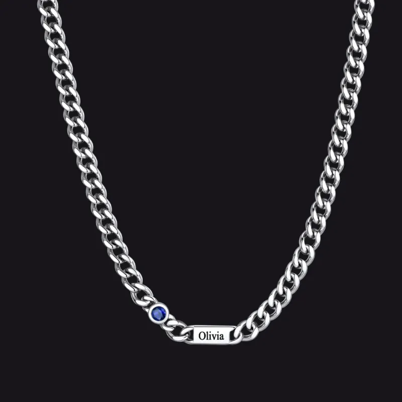 5mm Custom Name Cuban Chain Necklace with Birthstone sold by FaithHeart