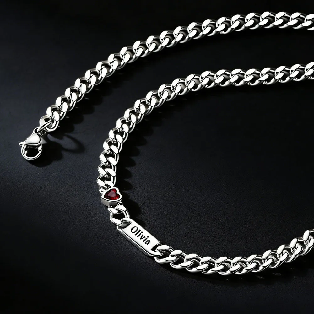 Personalized Name Cuban Chain Necklace with Heart Birthstone for Women Mom sold by FaithHeart product image thumbnail 3