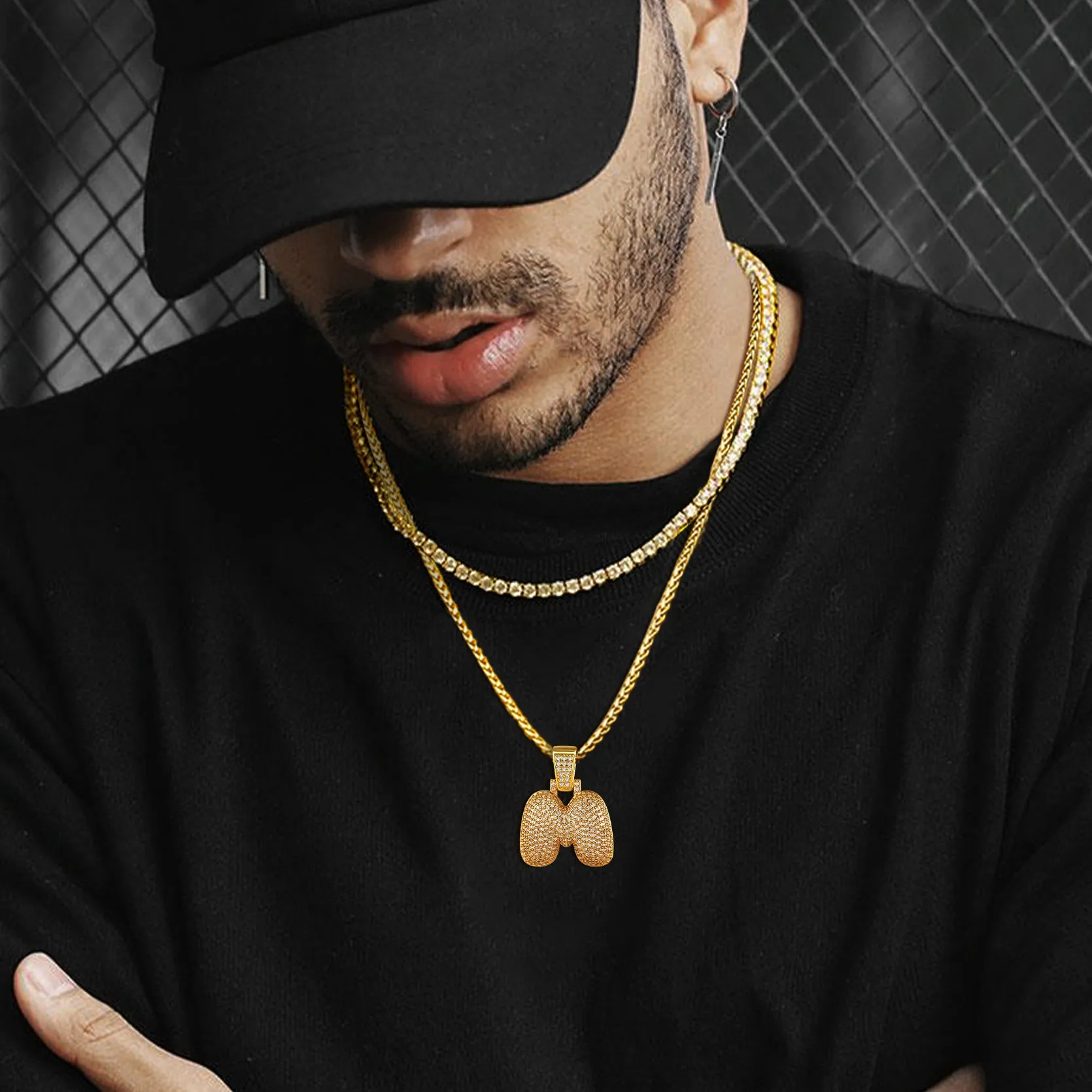 CZ Bubble Letter Initial Necklace for Men Women sold by FaithHeart product image thumbnail 2