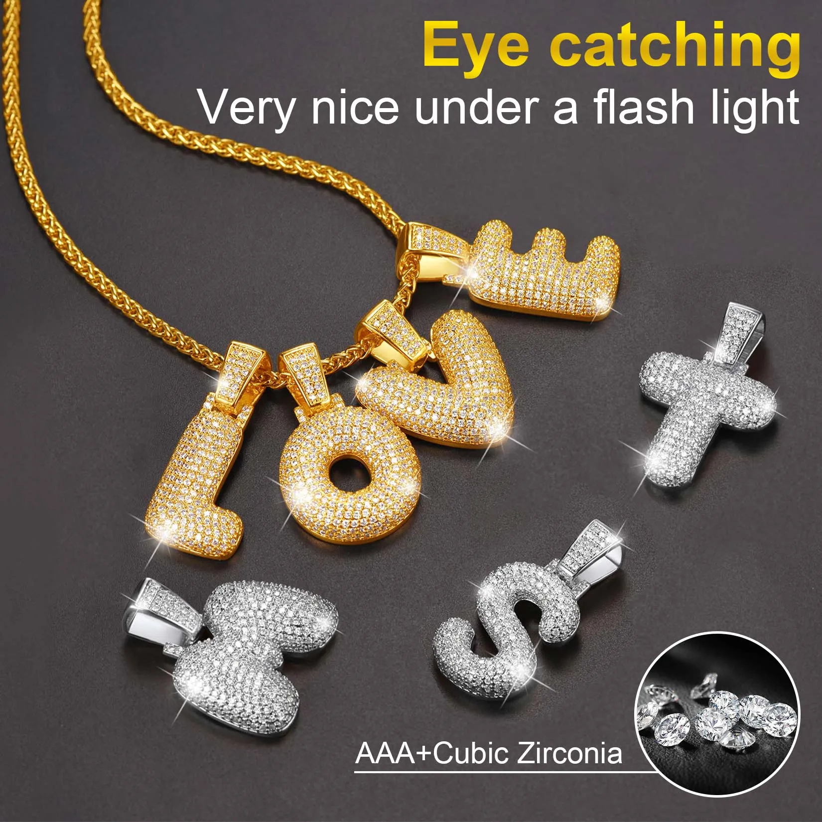 CZ Bubble Letter Initial Necklace for Men Women sold by FaithHeart product image thumbnail 4