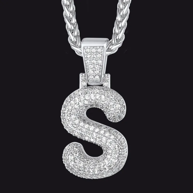 CZ Bubble Letter Initial Necklace for Men Women sold by FaithHeart