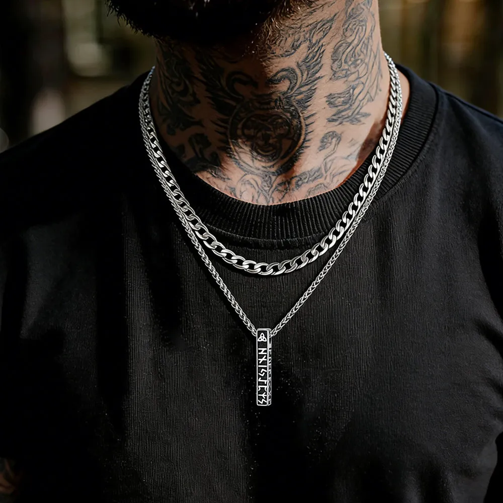 Cuban Chain & Viking Runes Bar Layered Necklaces Set for Men sold by FaithHeart product image thumbnail 2