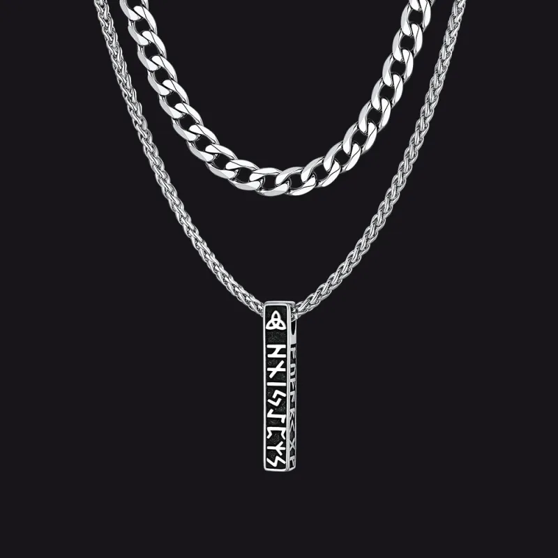 Cuban Chain & Viking Runes Bar Layered Necklaces Set for Men sold by FaithHeart