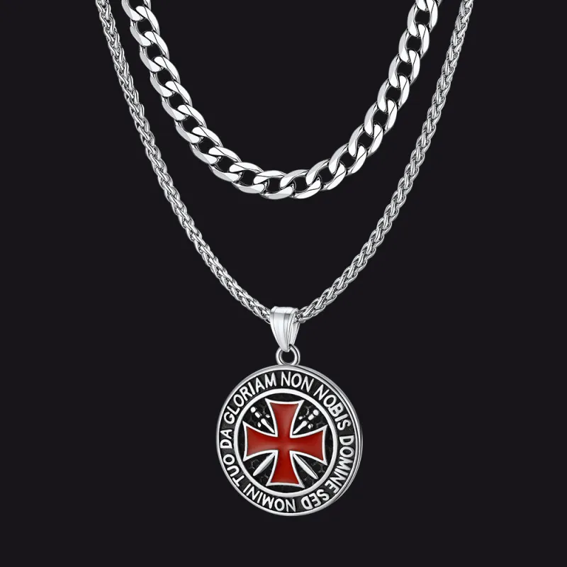 Cuban Chain & Templar Cross Medallion Necklace Set for Men sold by FaithHeart