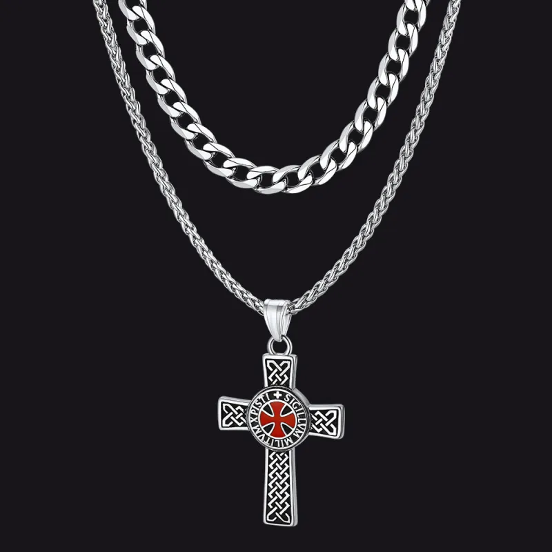 Cuban Chain & Celtic Cross Necklace Set for Men sold by FaithHeart