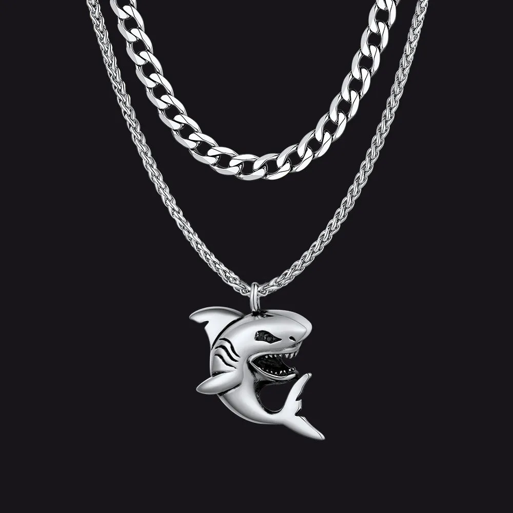 Cuban Chain & Punk Shark Necklace Set for Men sold by FaithHeart product image thumbnail 2