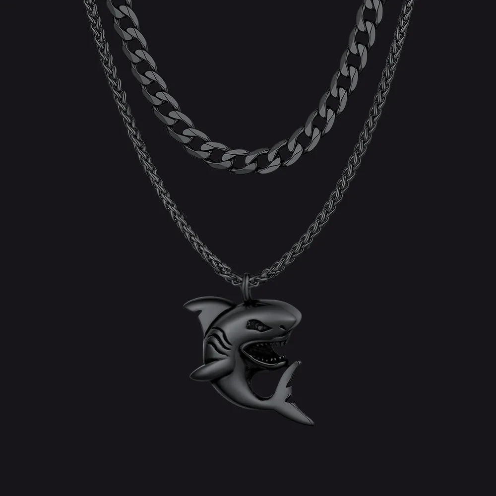 Cuban Chain & Punk Shark Necklace Set for Men sold by FaithHeart product image thumbnail 3