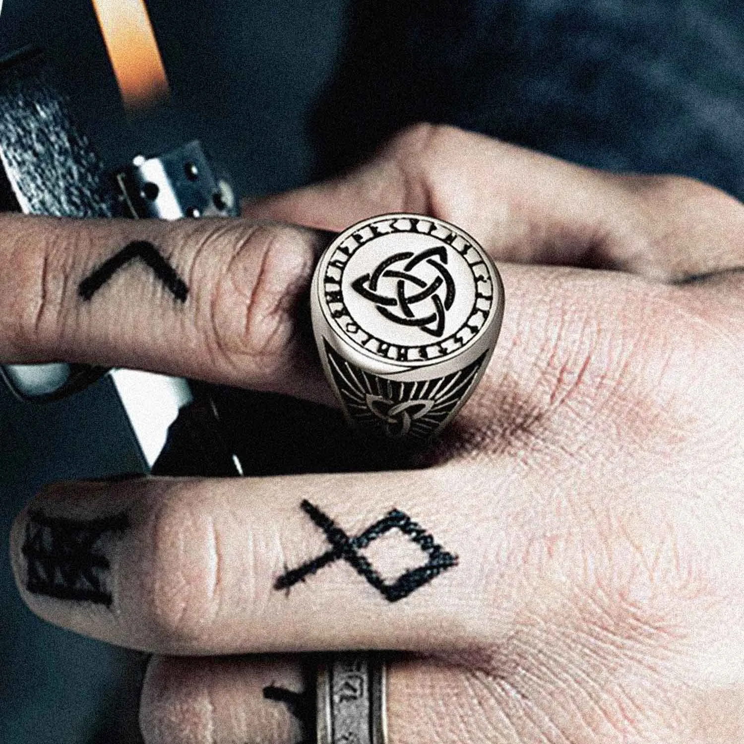 Flash Sale Viking Celtic Knot Signet Ring for Men sold by FaithHeart product image thumbnail 2