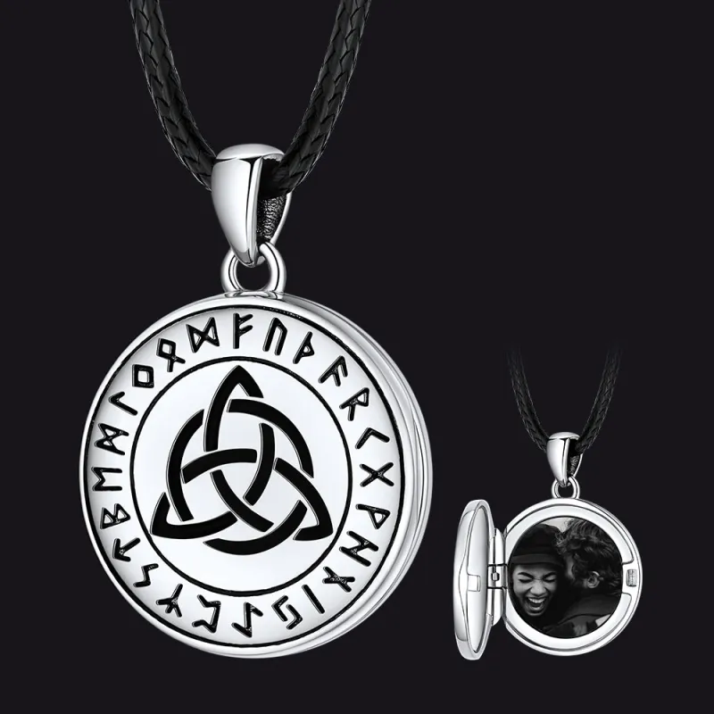Custom Celtic Knot Photo Locket Necklace With Leather Chain for Men sold by FaithHeart
