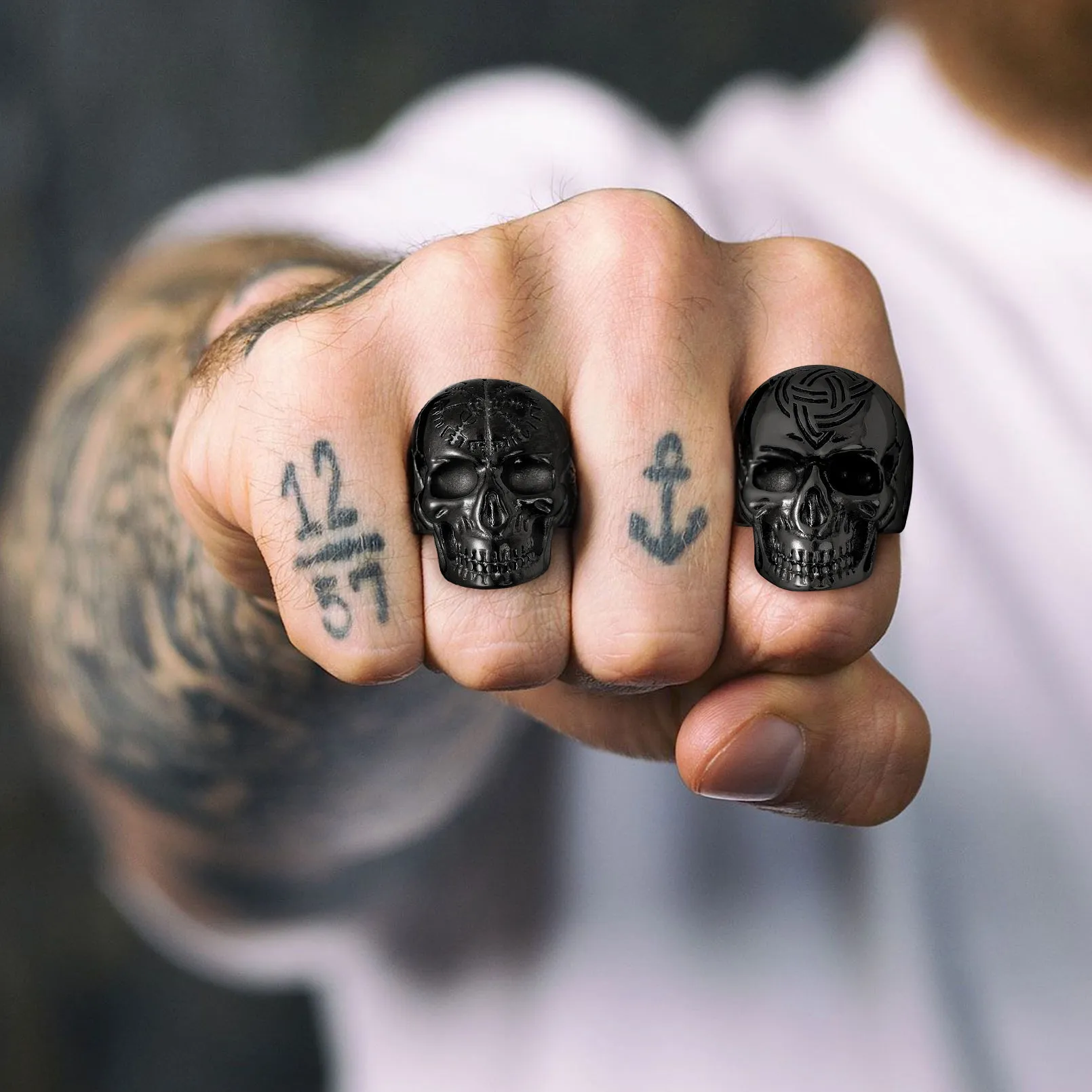 Gothic Skull Ring For Men With Viking Celtic Triquetra sold by FaithHeart