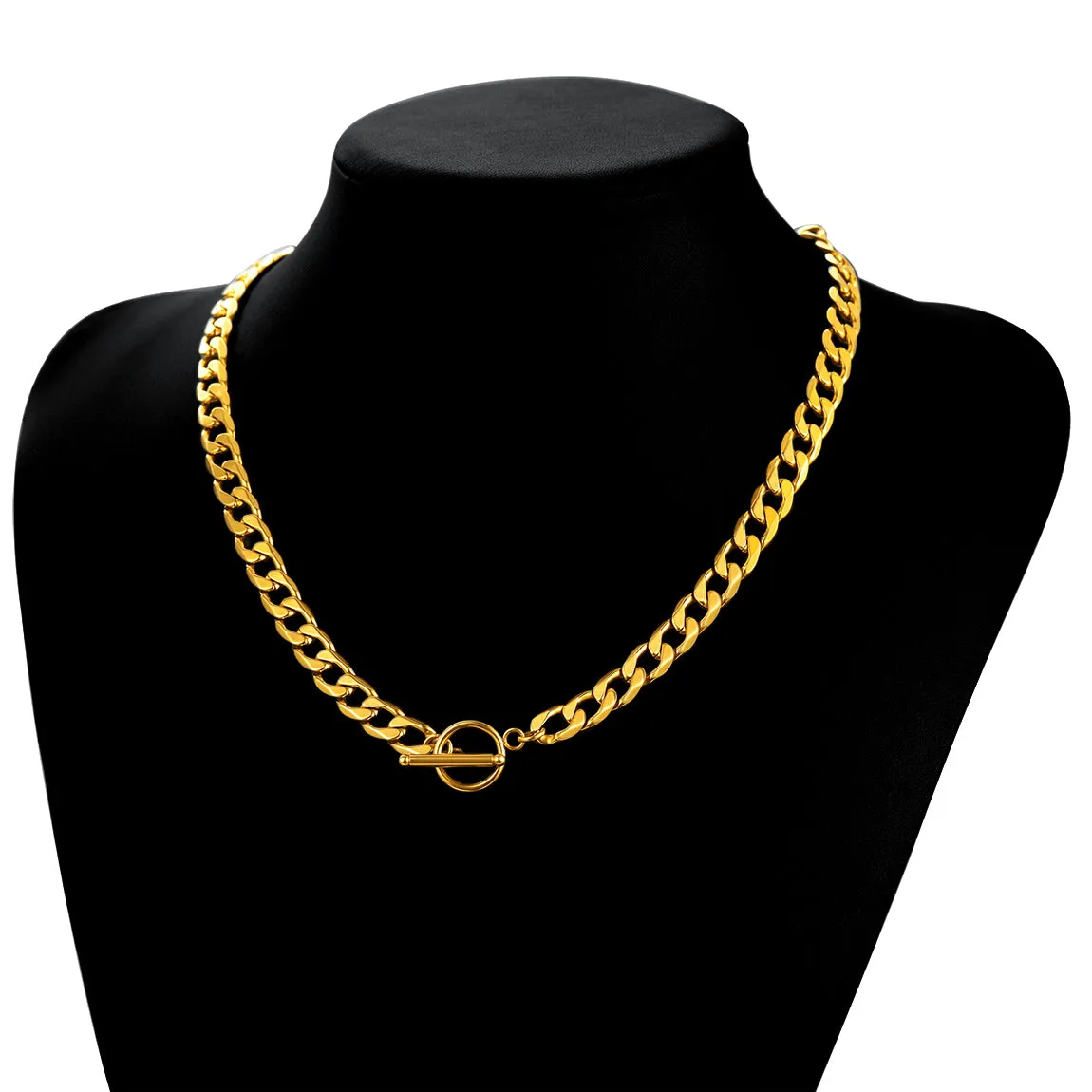 9mm Width Gold Plated Cuban Chain Necklace with T-Clasp sold by FaithHeart product image thumbnail 3
